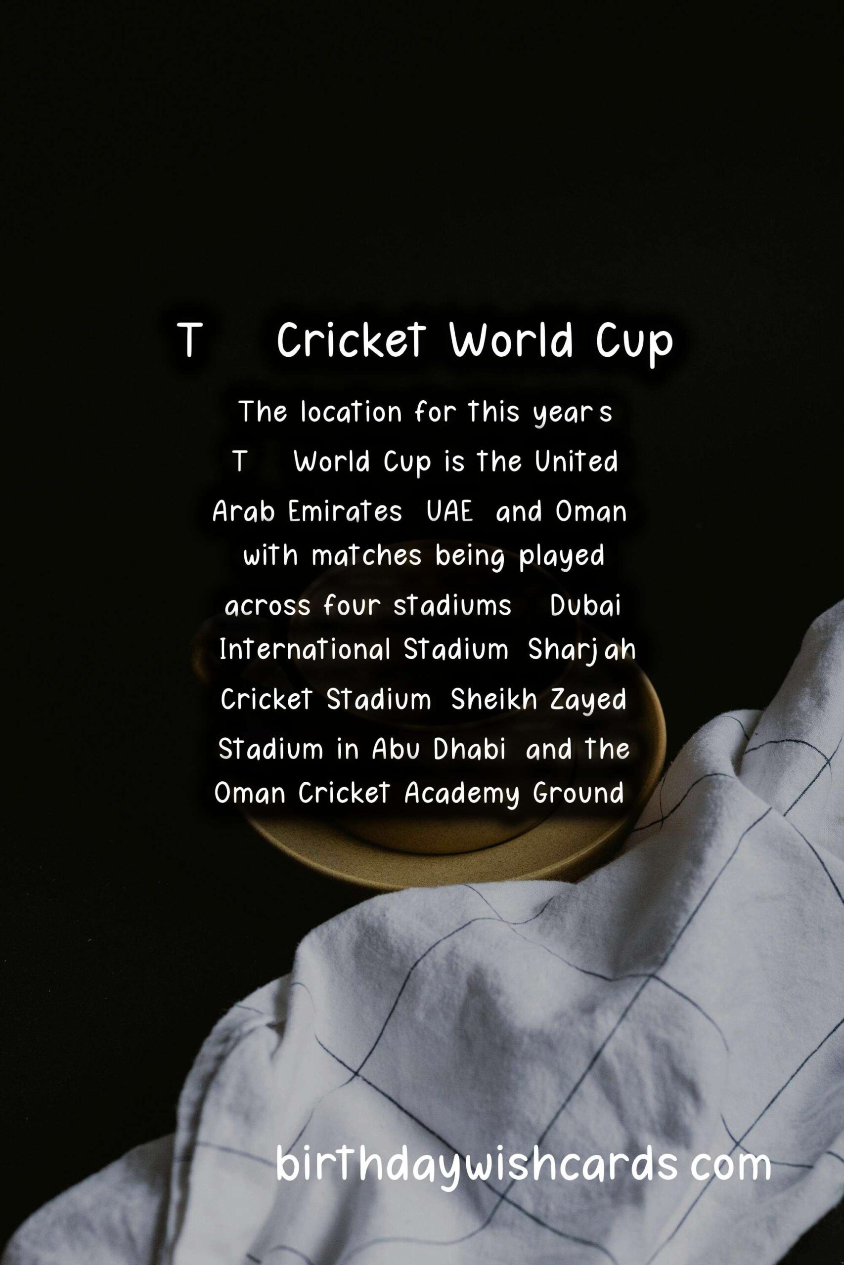 T20 Cricket World Cup - October/November